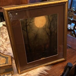 Golden Framed Moonlit Forest Art Print